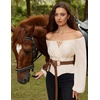 image:imageSCARLET DARKNESS Corset Tops for Women Elastic Neckline Renaissance Shirt Peasant BlouseBeige