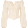 image:imageSCARLET DARKNESS Corset Tops for Women Elastic Neckline Renaissance Shirt Peasant BlouseBeige