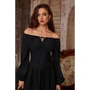 image:imageSCARLET DARKNESS Corset Tops for Women Elastic Neckline Renaissance Shirt Peasant BlouseBlack