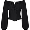 image:imageSCARLET DARKNESS Corset Tops for Women Elastic Neckline Renaissance Shirt Peasant BlouseBlack