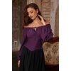 image:imageSCARLET DARKNESS Corset Tops for Women Elastic Neckline Renaissance Shirt Peasant BlouseDeep Purple