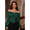 image:imageSCARLET DARKNESS Corset Tops for Women Elastic Neckline Renaissance Shirt Peasant BlouseGreen