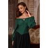 image:imageSCARLET DARKNESS Corset Tops for Women Elastic Neckline Renaissance Shirt Peasant BlouseGreen