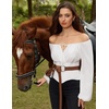 image:imageSCARLET DARKNESS Corset Tops for Women Elastic Neckline Renaissance Shirt Peasant BlouseWhite