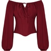 image:imageSCARLET DARKNESS Corset Tops for Women Elastic Neckline Renaissance Shirt Peasant BlouseWine Red