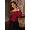 image:imageSCARLET DARKNESS Corset Tops for Women Elastic Neckline Renaissance Shirt Peasant BlouseWine Red