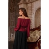 image:imageSCARLET DARKNESS Corset Tops for Women Elastic Neckline Renaissance Shirt Peasant BlouseWine Red