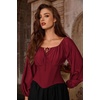 image:imageSCARLET DARKNESS Corset Tops for Women Elastic Neckline Renaissance Shirt Peasant BlouseWine Red
