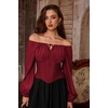 image:imageSCARLET DARKNESS Corset Tops for Women Elastic Neckline Renaissance Shirt Peasant BlouseWine Red