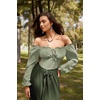 image:imageScarlet Darkness Corset Tops for Women Long Sleeve Renaissance Shirt BlouseGreen