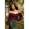 image:imageScarlet Darkness Corset Tops for Women Long Sleeve Renaissance Shirt BlouseWine Red