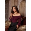 image:imageScarlet Darkness Corset Tops for Women Long Sleeve Renaissance Shirt BlouseWine Red