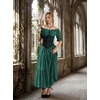 image:imageScarlet Darkness Off Shoulder Puff Sleeve Renaissance Cottage Pirate DressDark Green