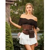 image:imageScarlet Darkness Off the Shoulder Tops for Women Renaissance Pirate ShirtDark Brown