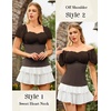 image:imageScarlet Darkness Off the Shoulder Tops for Women Renaissance Pirate ShirtDark Brown