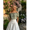image:imageScarlet Darkness Peasant Blouse for Women Off Shoulder Cotton Summer TopsLight Green