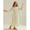 image:imageScarlet Darkness Renaissance Costume Women Bell Sleeve Tiered Maxi DressApricot