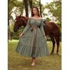 image:imageScarlet Darkness Renaissance Costume Women Bell Sleeve Tiered Maxi DressMoss Green