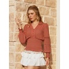 image:imageScarlet Darkness Renaissance Shirt Women Long Sleeve V Neck Peasant TopsBurnt Orange