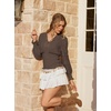 image:imageScarlet Darkness Renaissance Shirt Women Long Sleeve V Neck Peasant TopsChocolate