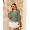 image:imageScarlet Darkness Renaissance Shirt Women Long Sleeve V Neck Peasant TopsMoss Grey