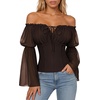 image:imageScarlet Darkness Renaissance Shirt Women Pirate Peasant Off Shoulder TopsDark Brown