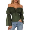 image:imageScarlet Darkness Renaissance Shirt Women Pirate Peasant Off Shoulder TopsDark Olive Green