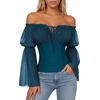 image:imageScarlet Darkness Renaissance Shirt Women Pirate Peasant Off Shoulder TopsDeep Peacock Blue