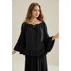 image:imageScarlet Darkness Women Bell Sleeve Tops Ruffle Off Shoulder Peasant BlouseBlack
