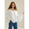 image:imageScarlet Darkness Women Bell Sleeve Tops Ruffle Off Shoulder Peasant BlouseIvory