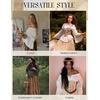 image:imageScarlet Darkness Women Bell Sleeve Tops Ruffle Off Shoulder Peasant BlouseLight Blue
