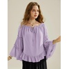 image:imageScarlet Darkness Women Bell Sleeve Tops Ruffle Off Shoulder Peasant BlouseLight Purple