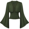 image:imageScarlet Darkness Women Renaissance Peasant Shirt Bell Sleeve Pirate TopDark Olive Green