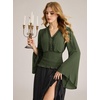 image:imageScarlet Darkness Women Renaissance Peasant Shirt Bell Sleeve Pirate TopDark Olive Green