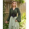 image:imageScarlet Darkness Women Renaissance Peasant Shirt Bell Sleeve Pirate TopDark Olive Green