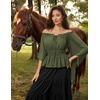 image:imageScarlet Darkness Women Renaissance Shirt Off Shoulder Bell Sleeve TopsOlive Green
