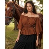 image:imageScarlet Darkness Women Renaissance Shirt Off Shoulder Bell Sleeve TopsRust