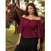 image:imageScarlet Darkness Women Renaissance Shirt Off Shoulder Bell Sleeve TopsWine