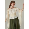 image:imageScarlet Darkness Womens Renaissance Shirt Ruffle Sleeve Off The Shoulder Peplum Blouse Peasant Dressy TopApricot