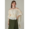 image:imageScarlet Darkness Womens Renaissance Shirt Ruffle Sleeve Off The Shoulder Peplum Blouse Peasant Dressy TopApricot