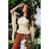 image:imageScarlet Darkness Womens Renaissance Shirt Ruffle Sleeve Off The Shoulder Peplum Blouse Peasant Dressy TopApricot
