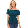 image:imageScarlet Darkness Womens Renaissance Shirt Short Sleeve Peplum Top Off Shoulder Peasant Pirate BlouseDeep Peacock Blue