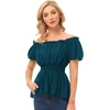 image:imageScarlet Darkness Womens Renaissance Shirt Short Sleeve Peplum Top Off Shoulder Peasant Pirate BlouseDeep Peacock Blue