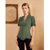 image:imageScarlet Darkness Womens Work Tops Elegant Short Sleeve Victorian BlouseArmy Green