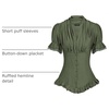 image:imageScarlet Darkness Womens Work Tops Elegant Short Sleeve Victorian BlouseArmy Green
