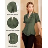 image:imageScarlet Darkness Womens Work Tops Elegant Short Sleeve Victorian BlouseArmy Green