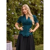 image:imageScarlet Darkness Womens Work Tops Elegant Short Sleeve Victorian BlouseDeep Peacock Blue