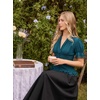 image:imageScarlet Darkness Womens Work Tops Elegant Short Sleeve Victorian BlouseDeep Peacock Blue