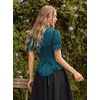 image:imageScarlet Darkness Womens Work Tops Elegant Short Sleeve Victorian BlouseDeep Peacock Blue