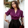 image:imageScarlet Darkness Womens Work Tops Elegant Short Sleeve Victorian BlouseEggplant Purple